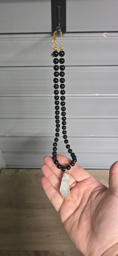 Black Onyx & Druzy Quartz Necklace