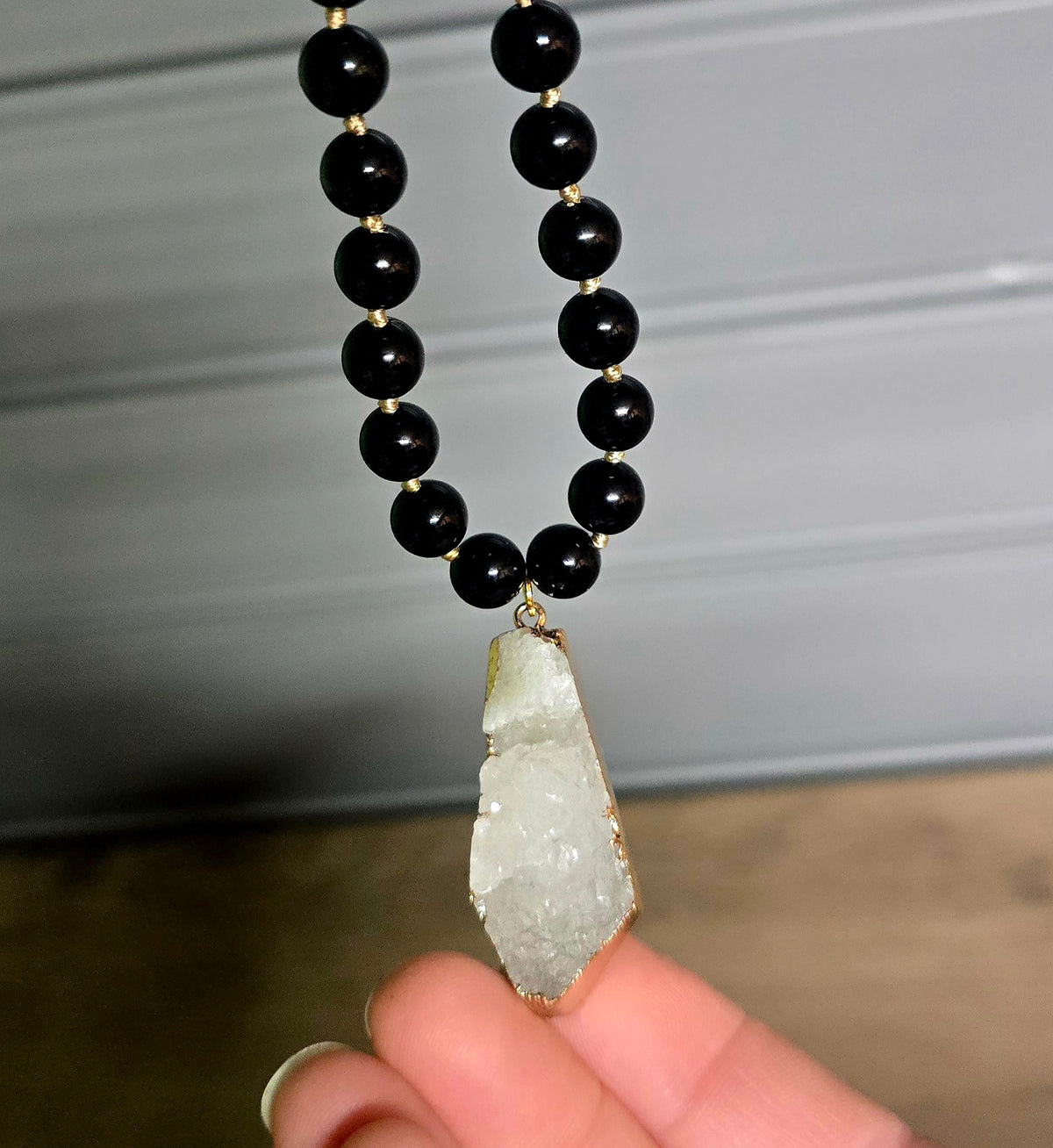 Black Onyx & Druzy Quartz Necklace