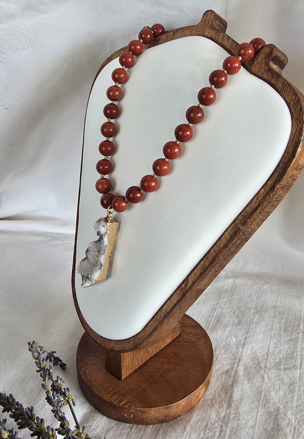 Red Jasper & Druzy Quartz Necklace