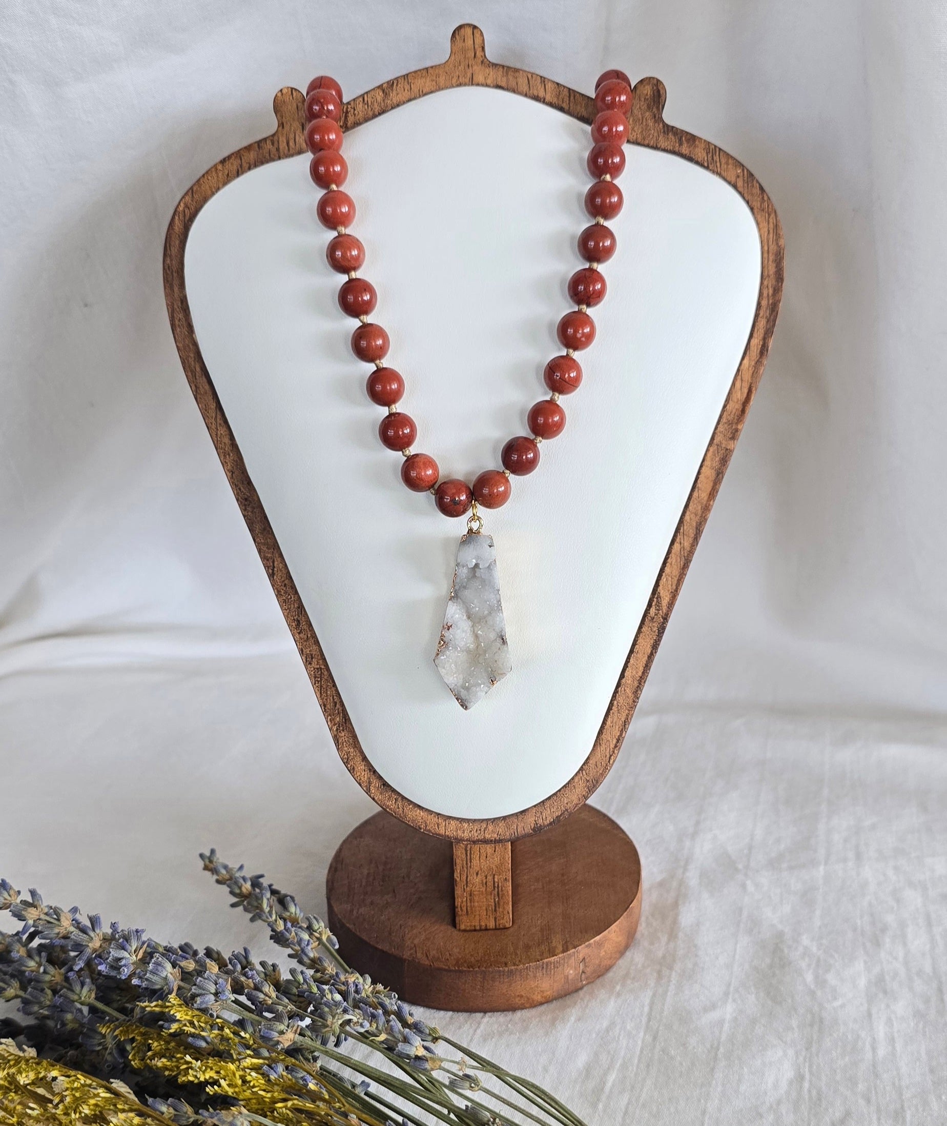 Red Jasper & Druzy Quartz Necklace