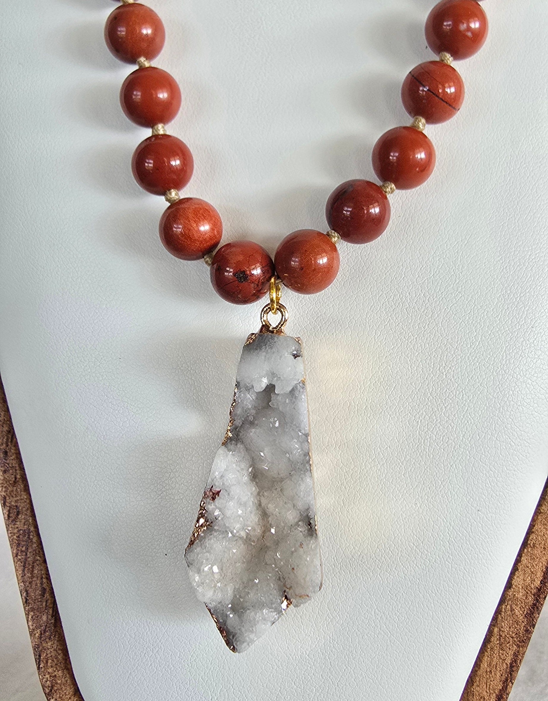 Red Jasper & Druzy Quartz Necklace