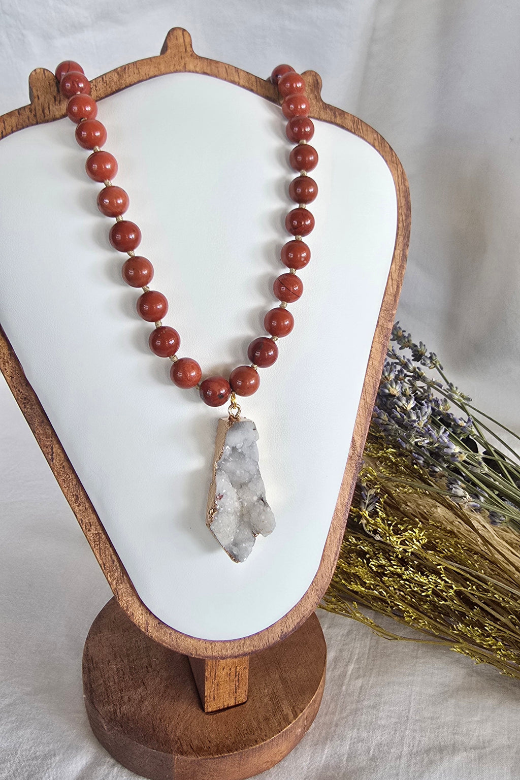 Red Jasper & Druzy Quartz Necklace