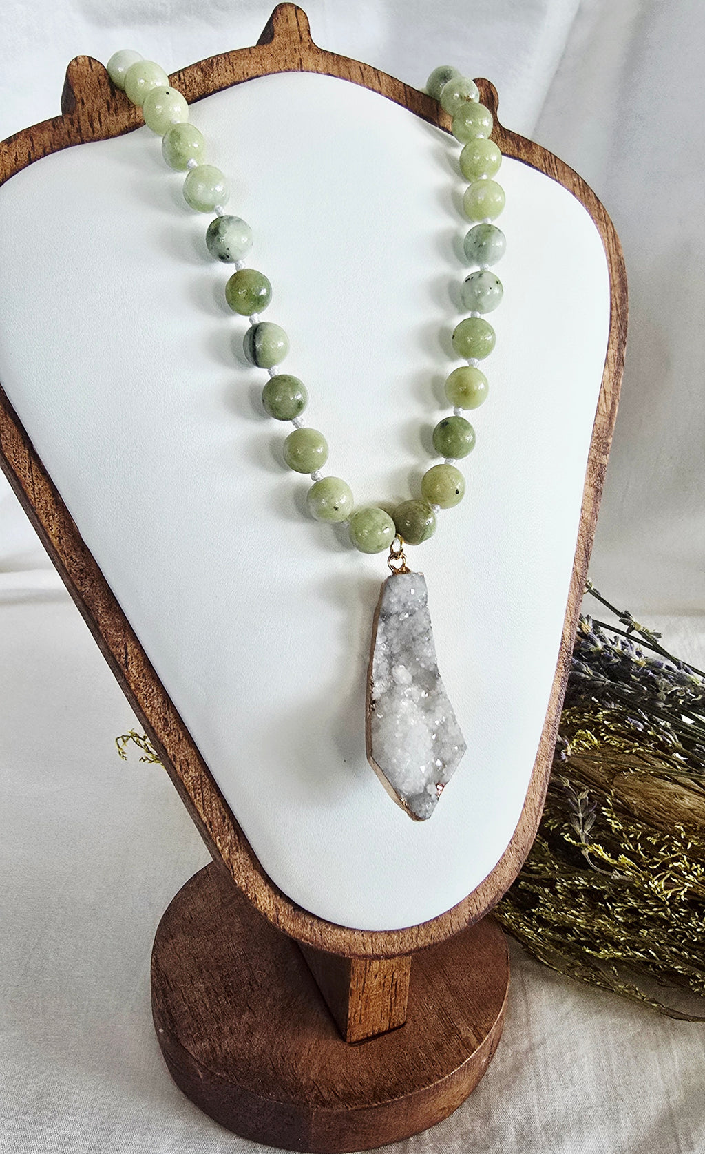 Green Jade & Druzy Quartz Necklace