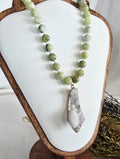 Green Jade & Druzy Quartz Necklace