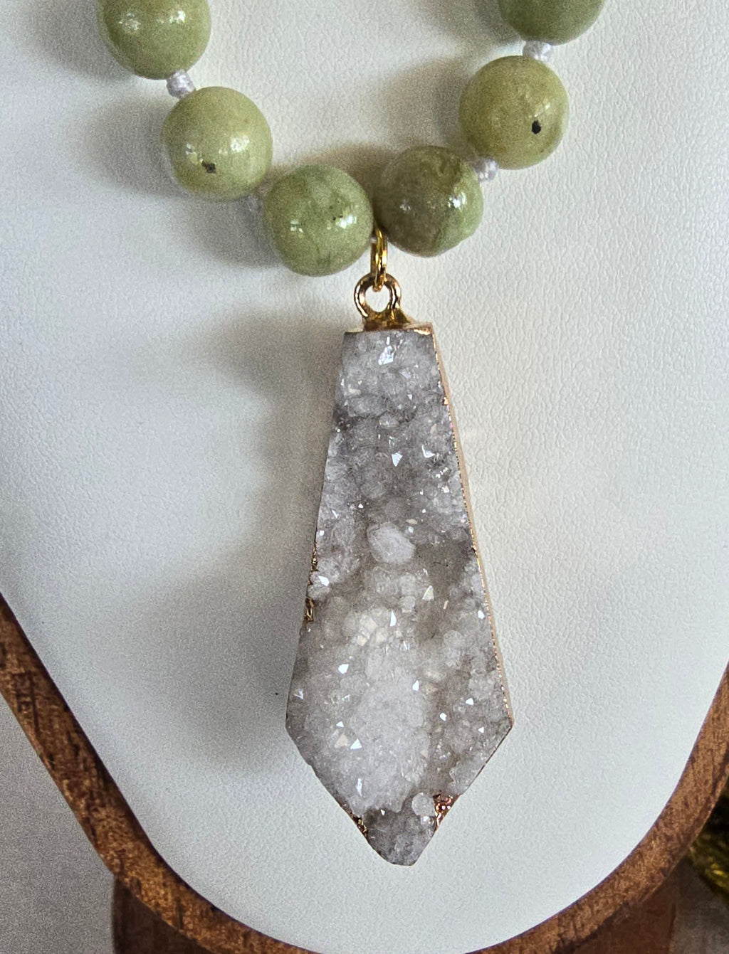 Green Jade & Druzy Quartz Necklace