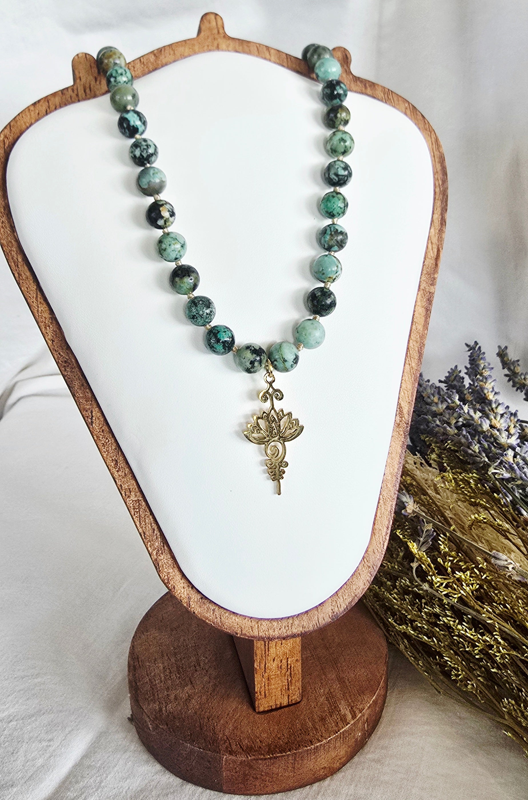 African Turquoise Jasper Lotus Necklace