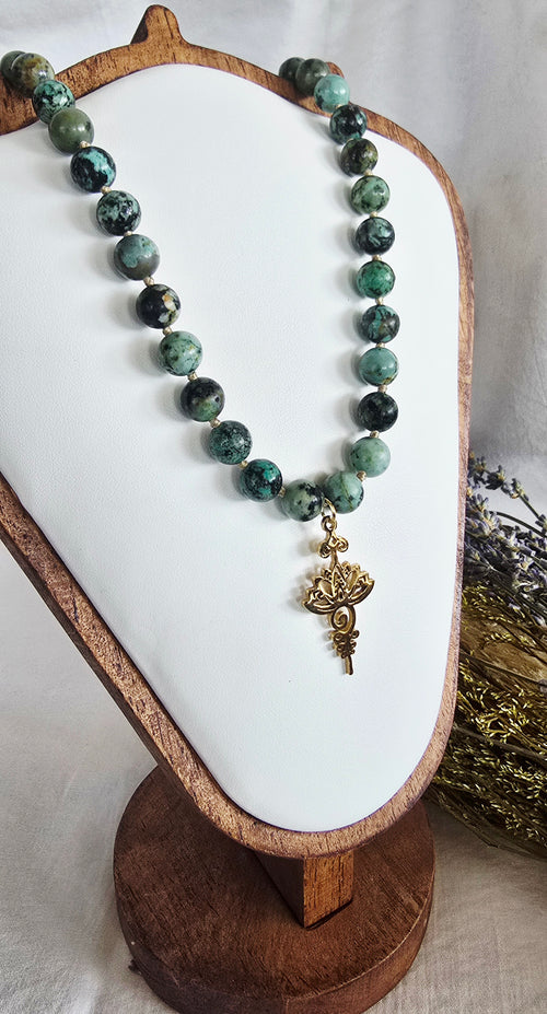 African Turquoise Jasper Lotus Necklace