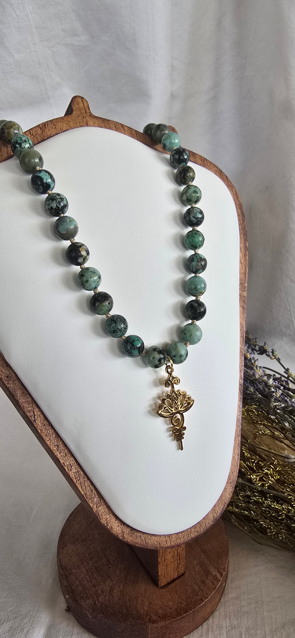 African Turquoise Jasper Lotus Necklace