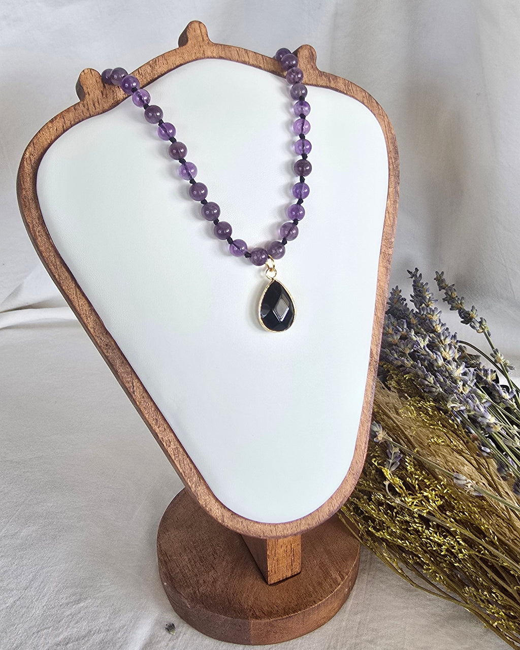 Amethyst & Black Onyx Pendant Necklace