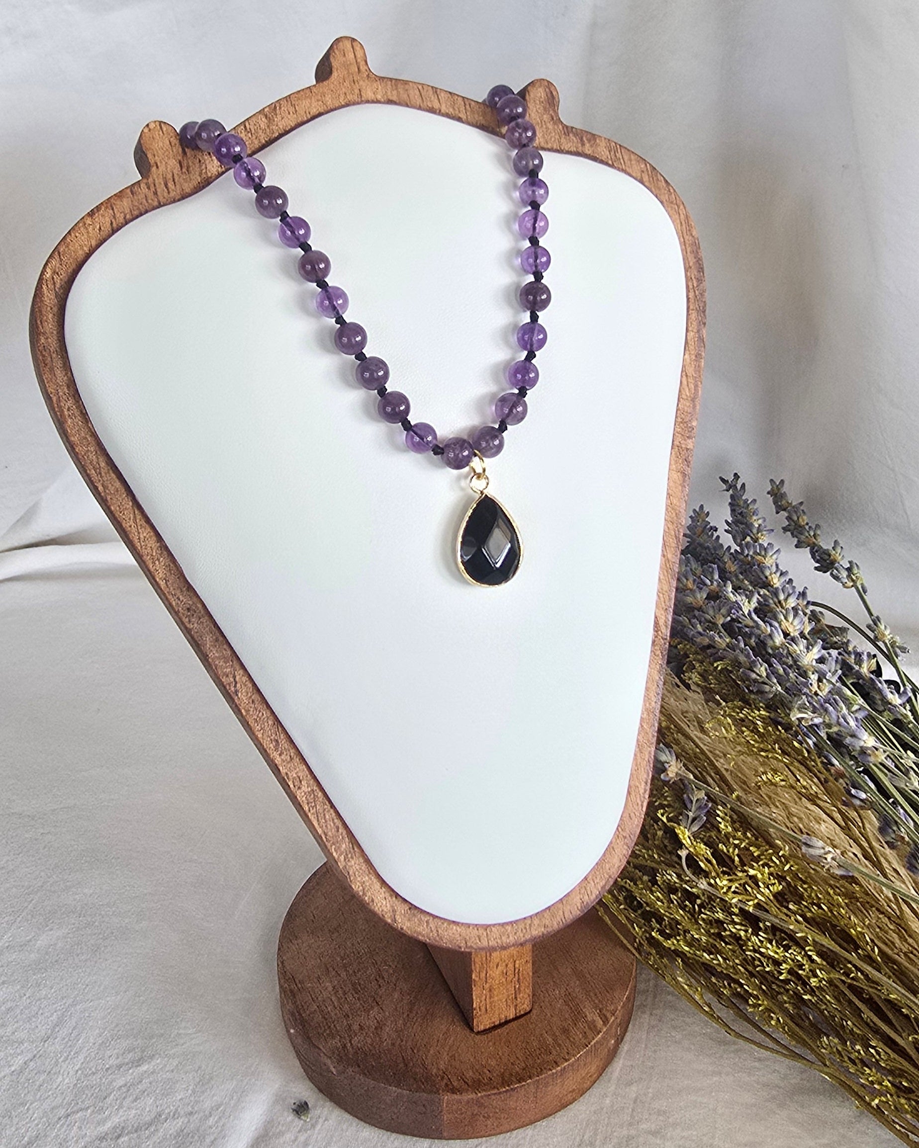 Amethyst & Black Onyx Pendant Necklace