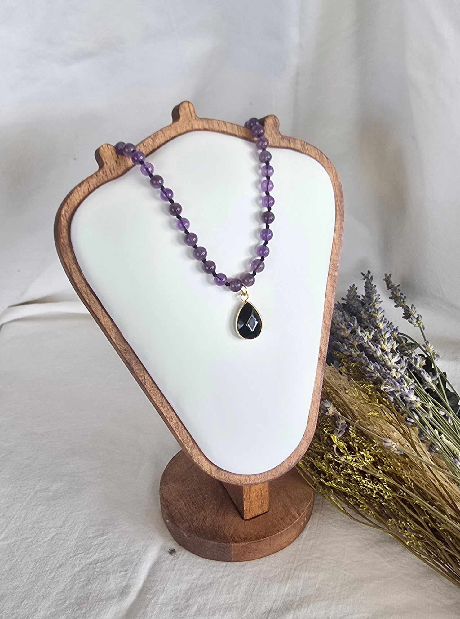 Amethyst & Black Onyx Pendant Necklace