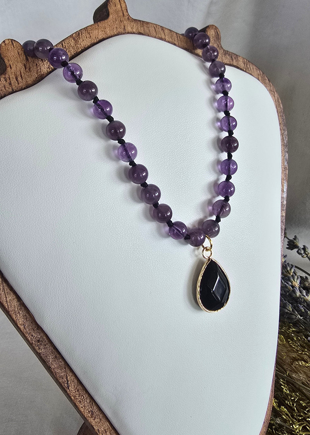 Amethyst & Black Onyx Pendant Necklace