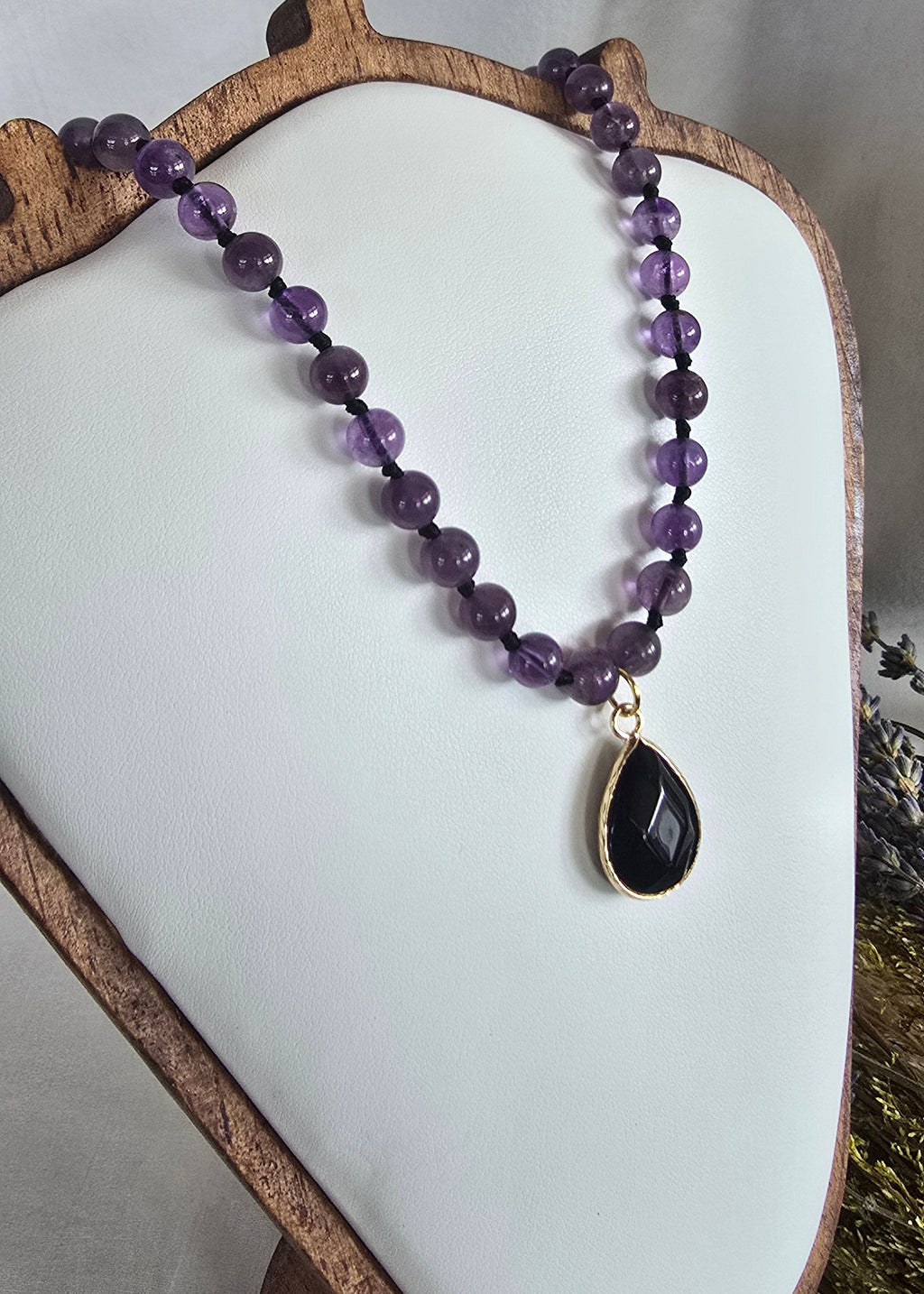Amethyst & Black Onyx Pendant Necklace