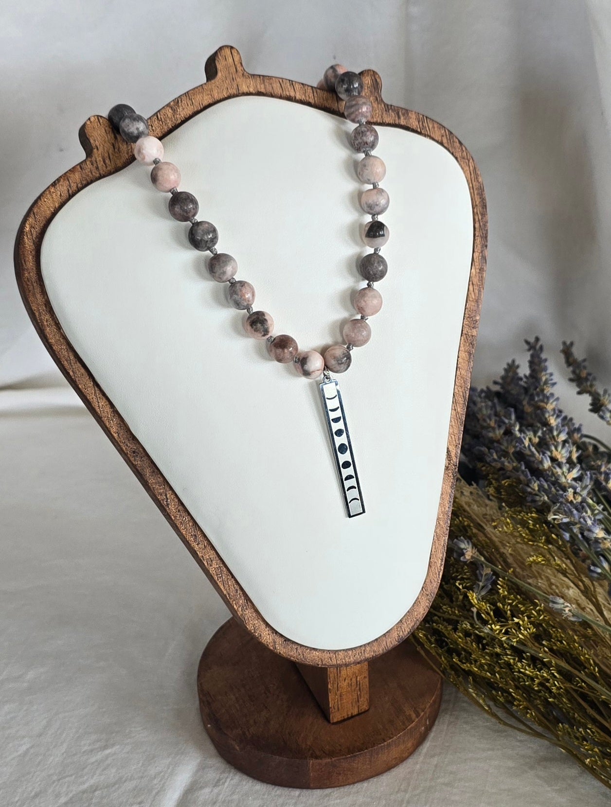 Pink Zebra Jasper Moon Phase Necklace