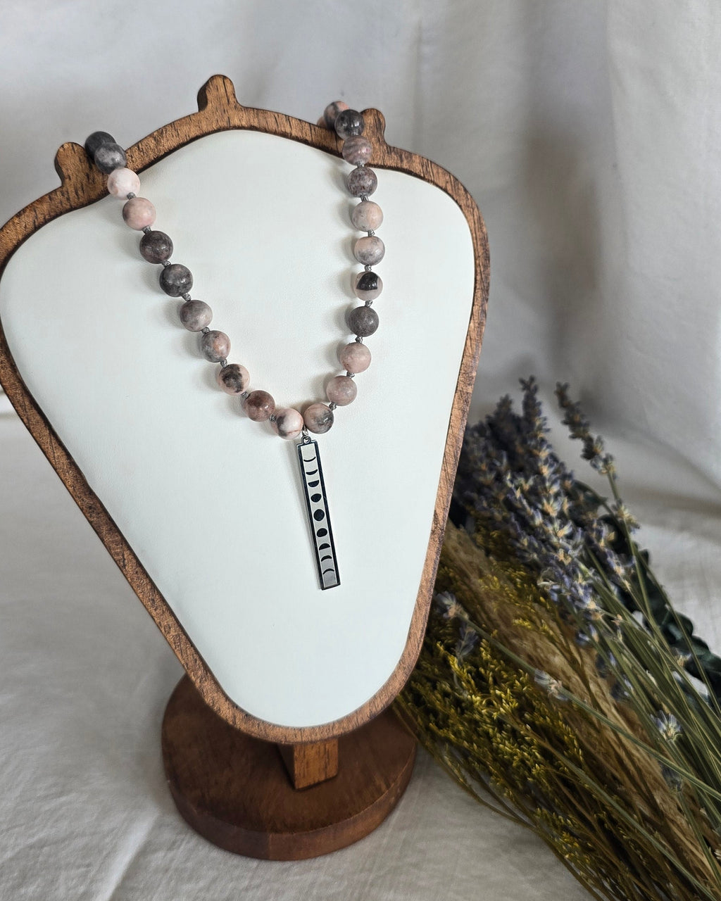 Pink Zebra Jasper Moon Phase Necklace