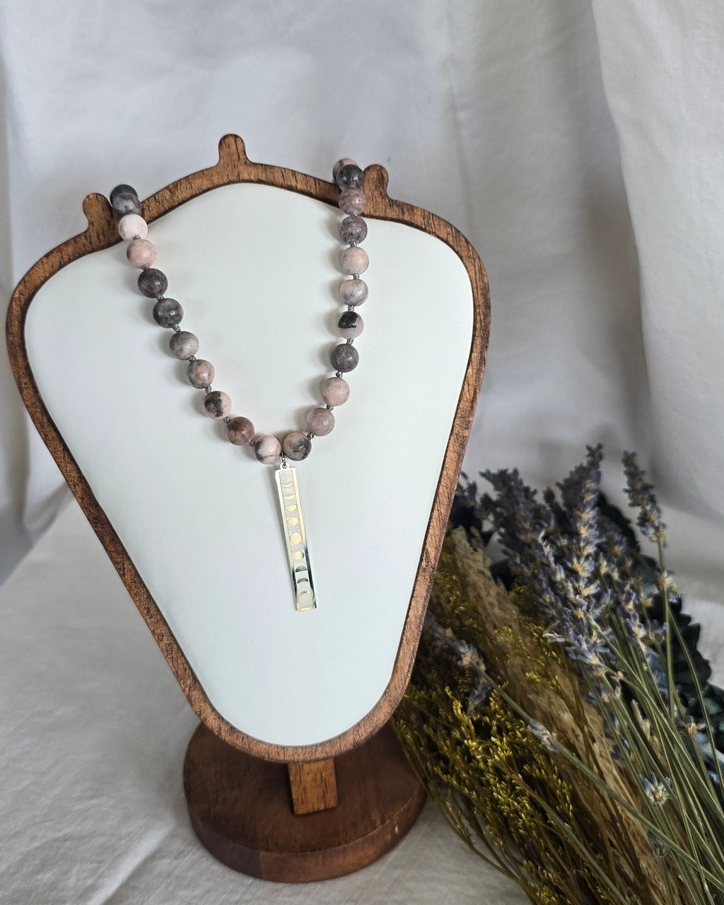 Fossil Coral & Gold Moon Phase Necklace