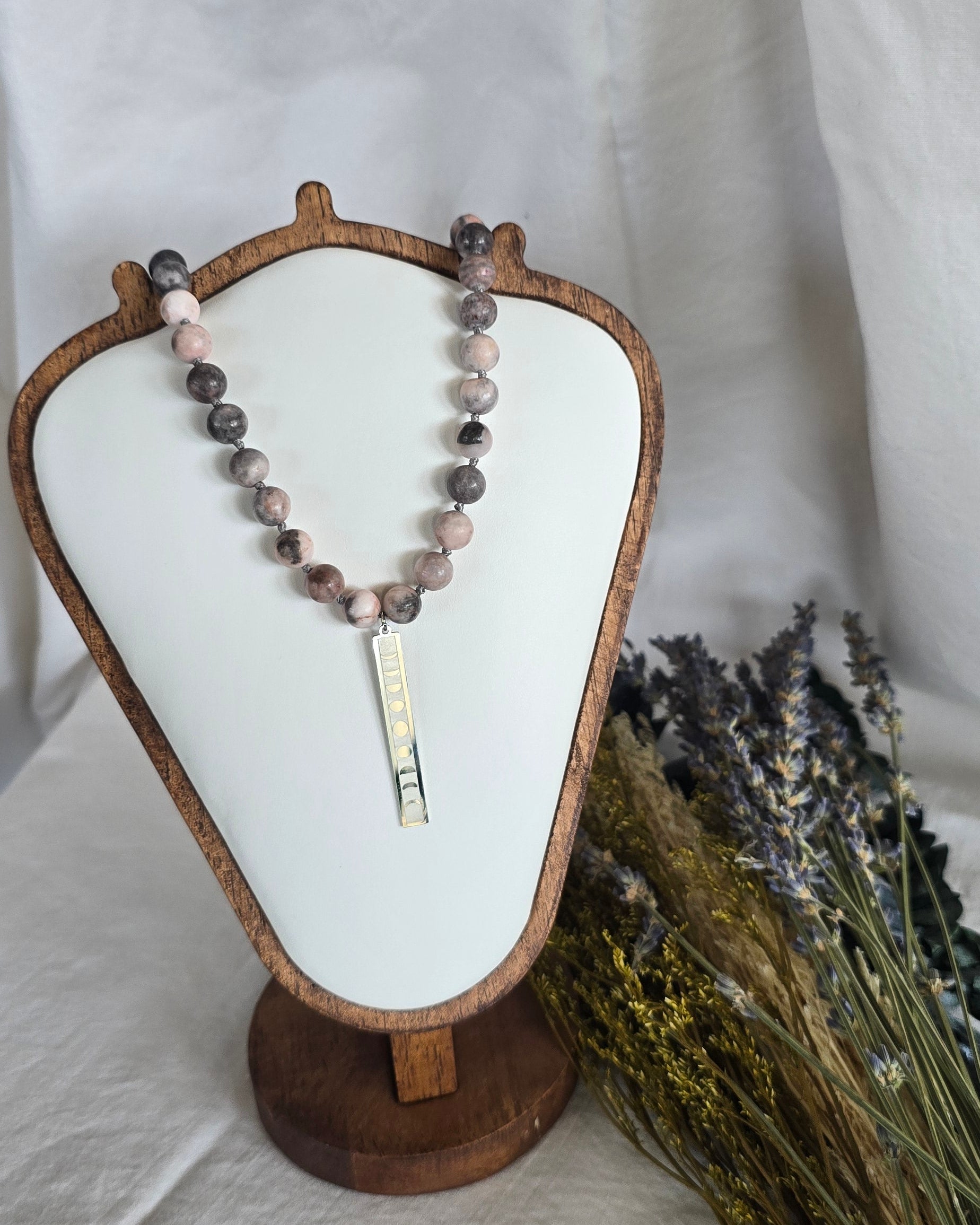 Fossil Coral & Gold Moon Phase Necklace