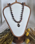 Leopard Skin Jasper Necklace with Botanical Black Onyx Pendant