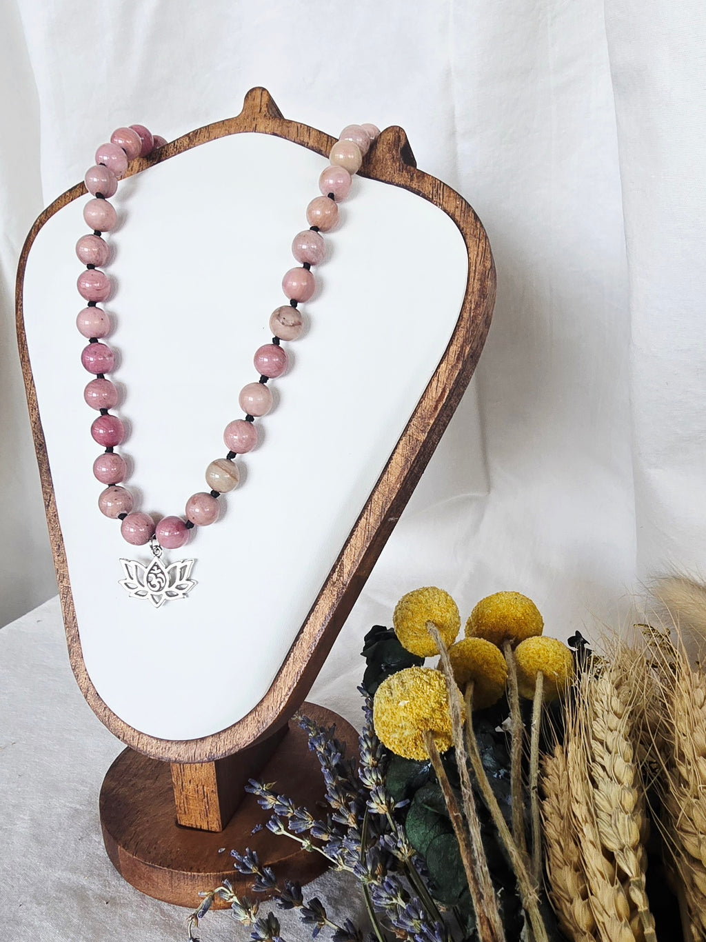 Pink Opal Necklace with Lotus Om Pendant