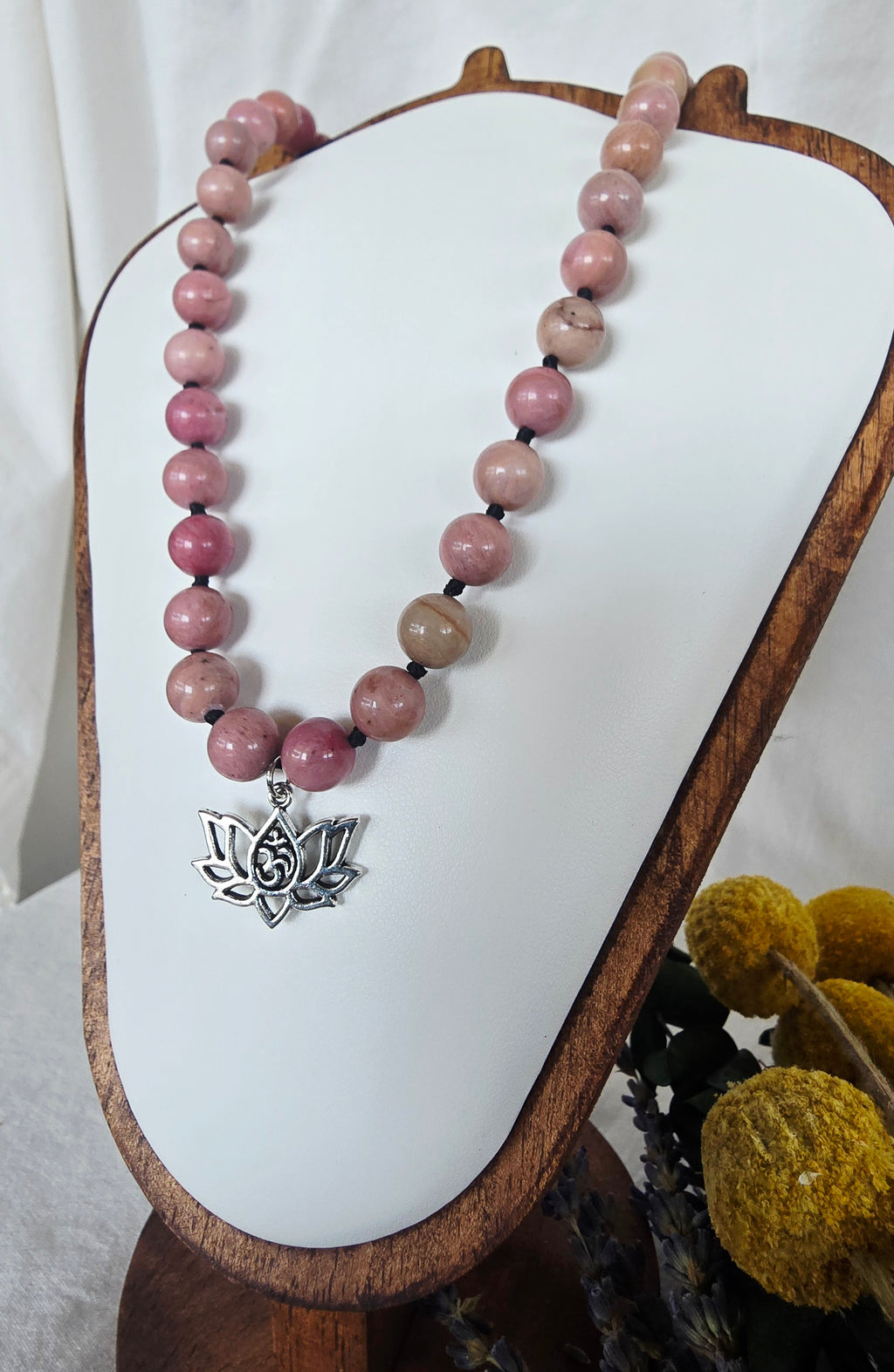 Pink Opal Necklace with Lotus Om Pendant