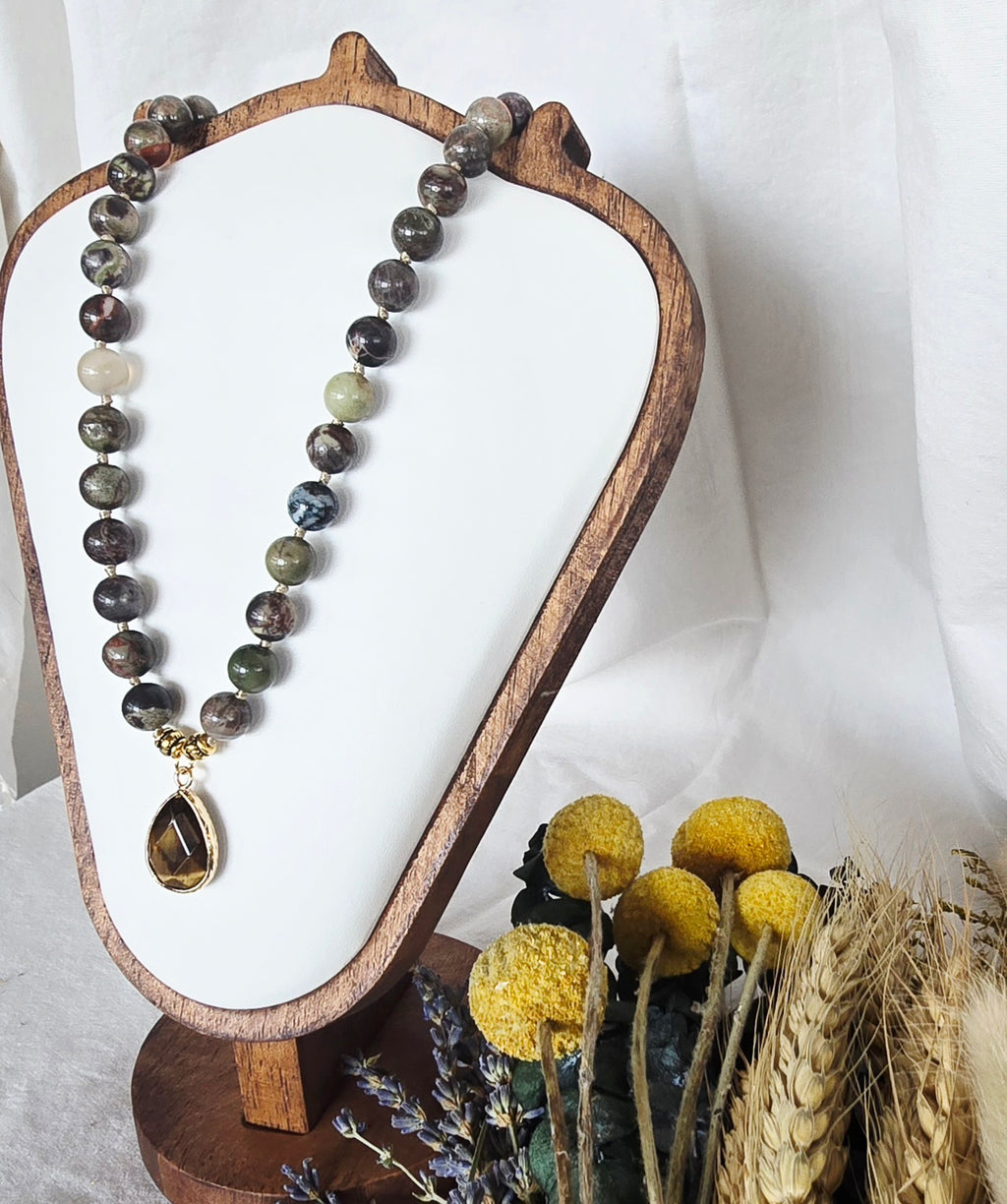 Steadfast Spirit - Dragon Blood Jasper Necklace with Tiger's Eye Pendant