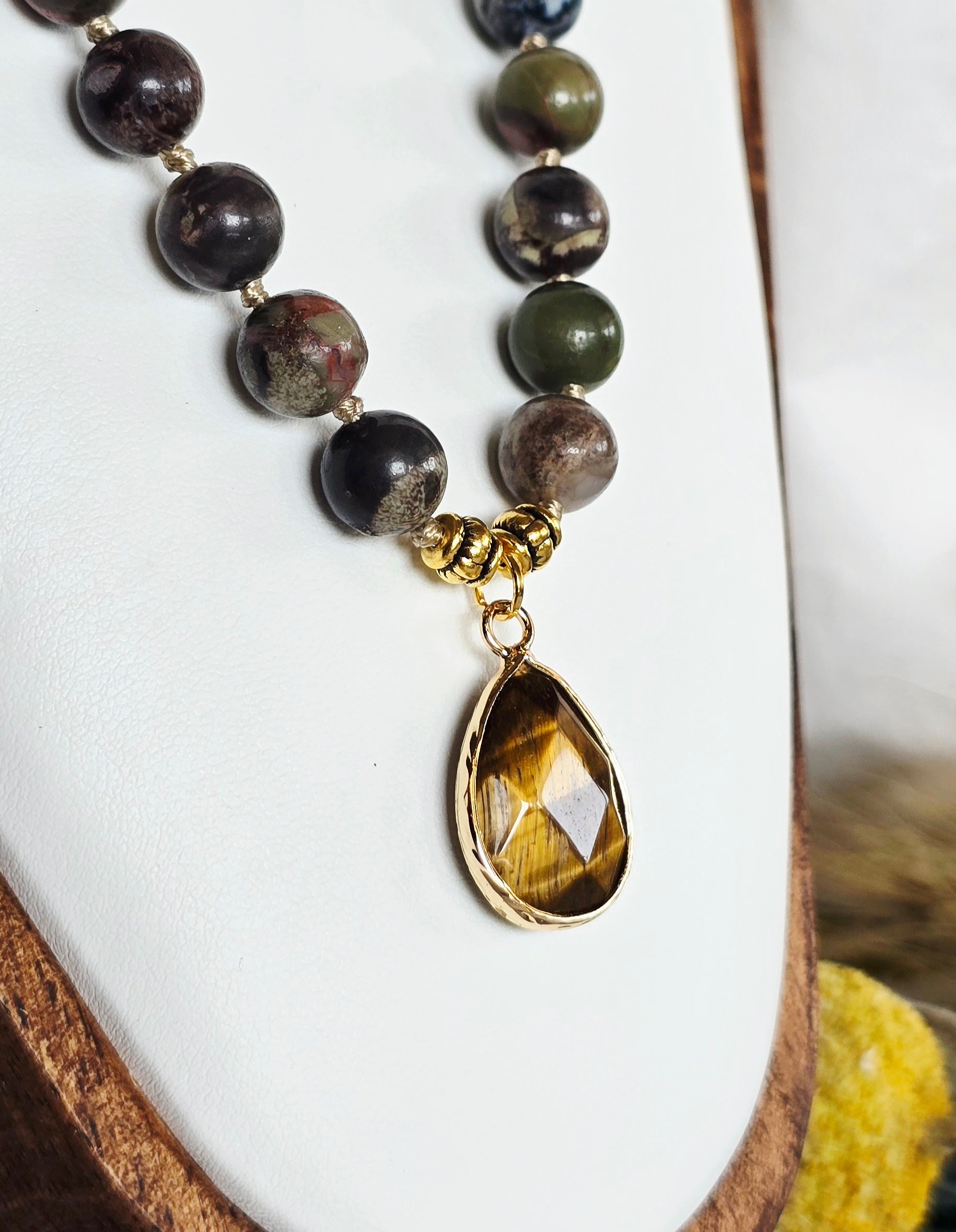 Steadfast Spirit - Dragon Blood Jasper Necklace with Tiger's Eye Pendant