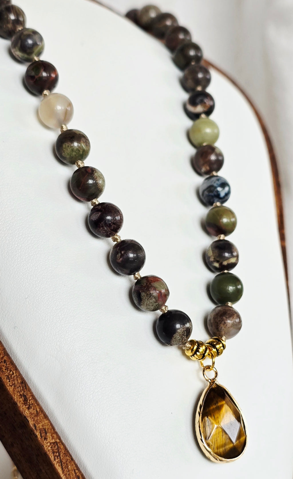 Steadfast Spirit - Dragon Blood Jasper Necklace with Tiger's Eye Pendant