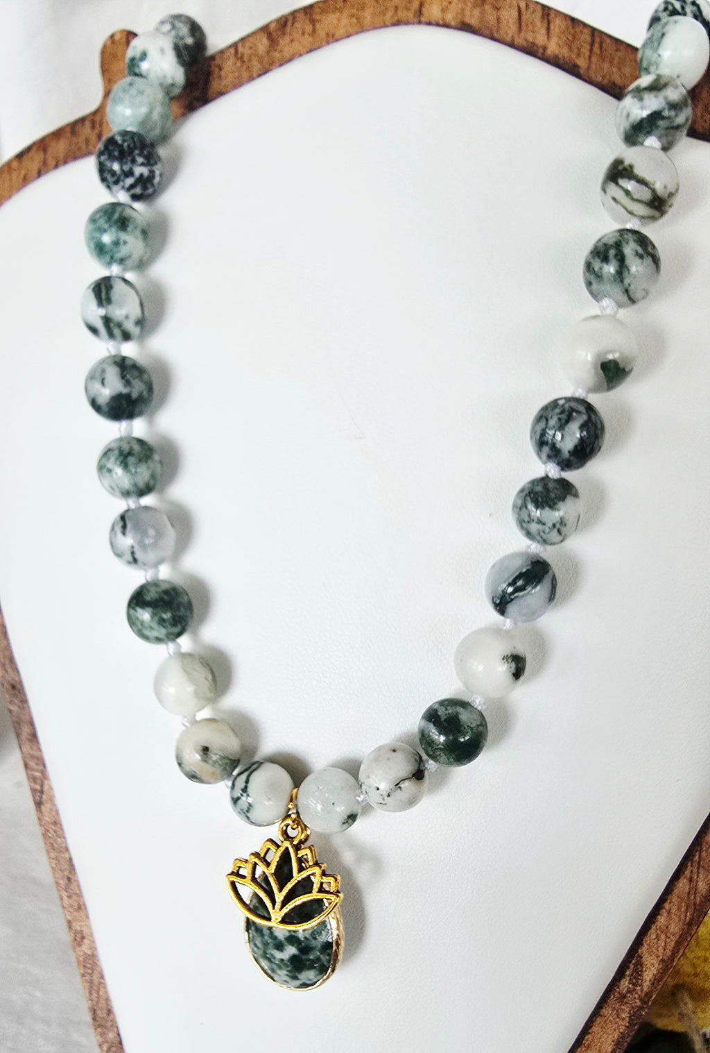 Rooted in Stillness - Tree Agate Necklace with Tree Agate & Lotus Pendant