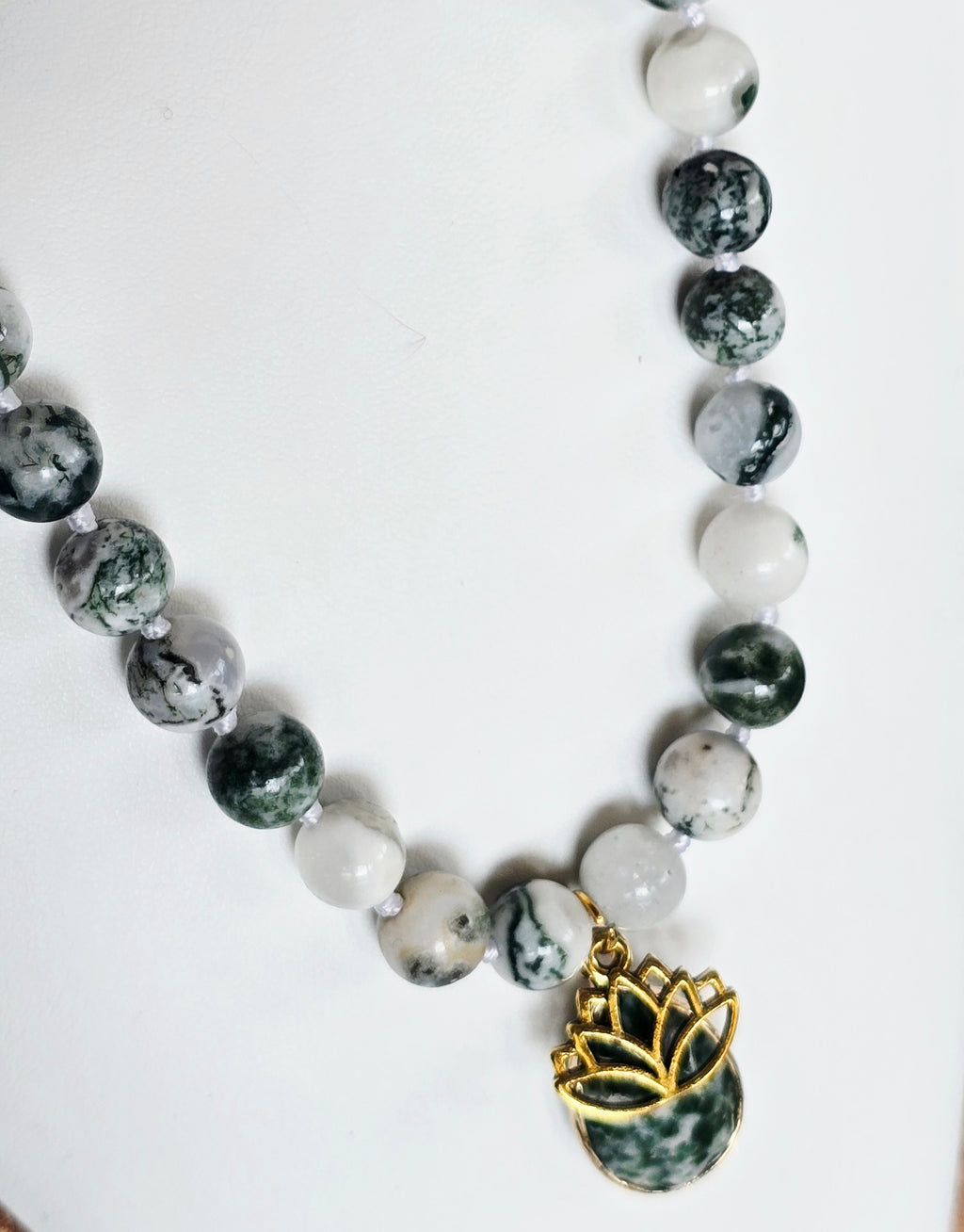 Rooted in Stillness - Tree Agate Necklace with Tree Agate & Lotus Pendant