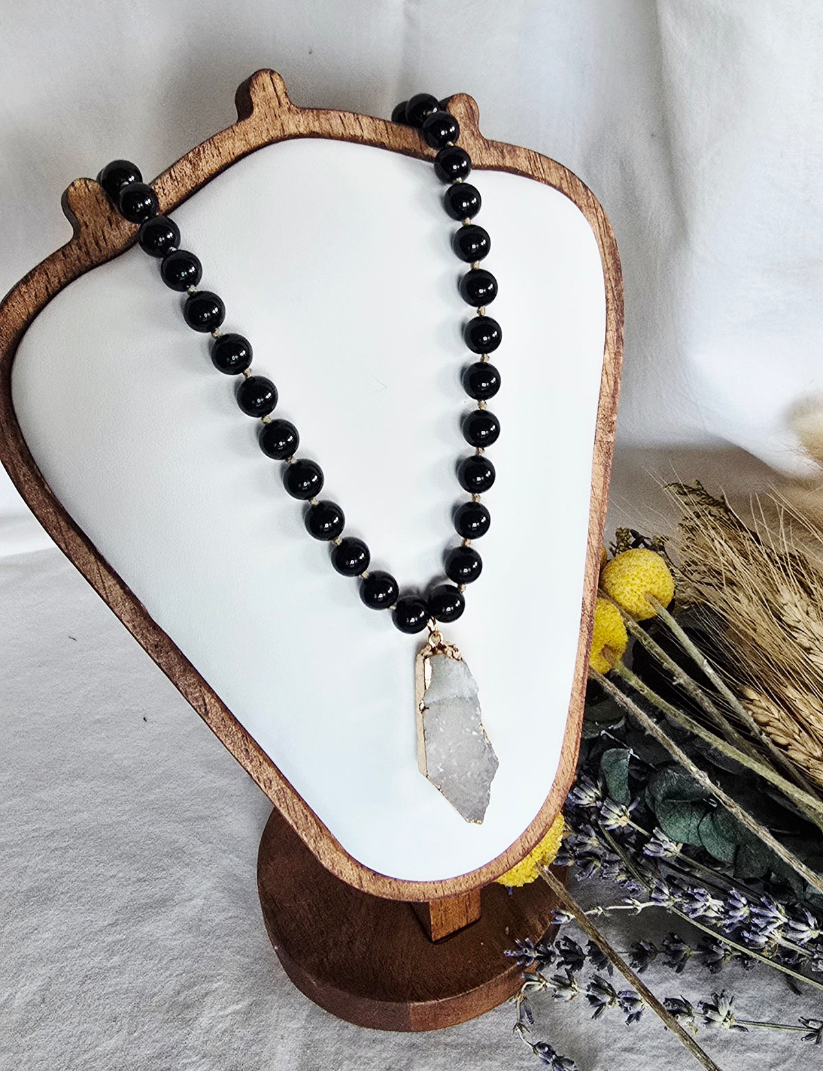 Black Onyx & Druzy Quartz Necklace