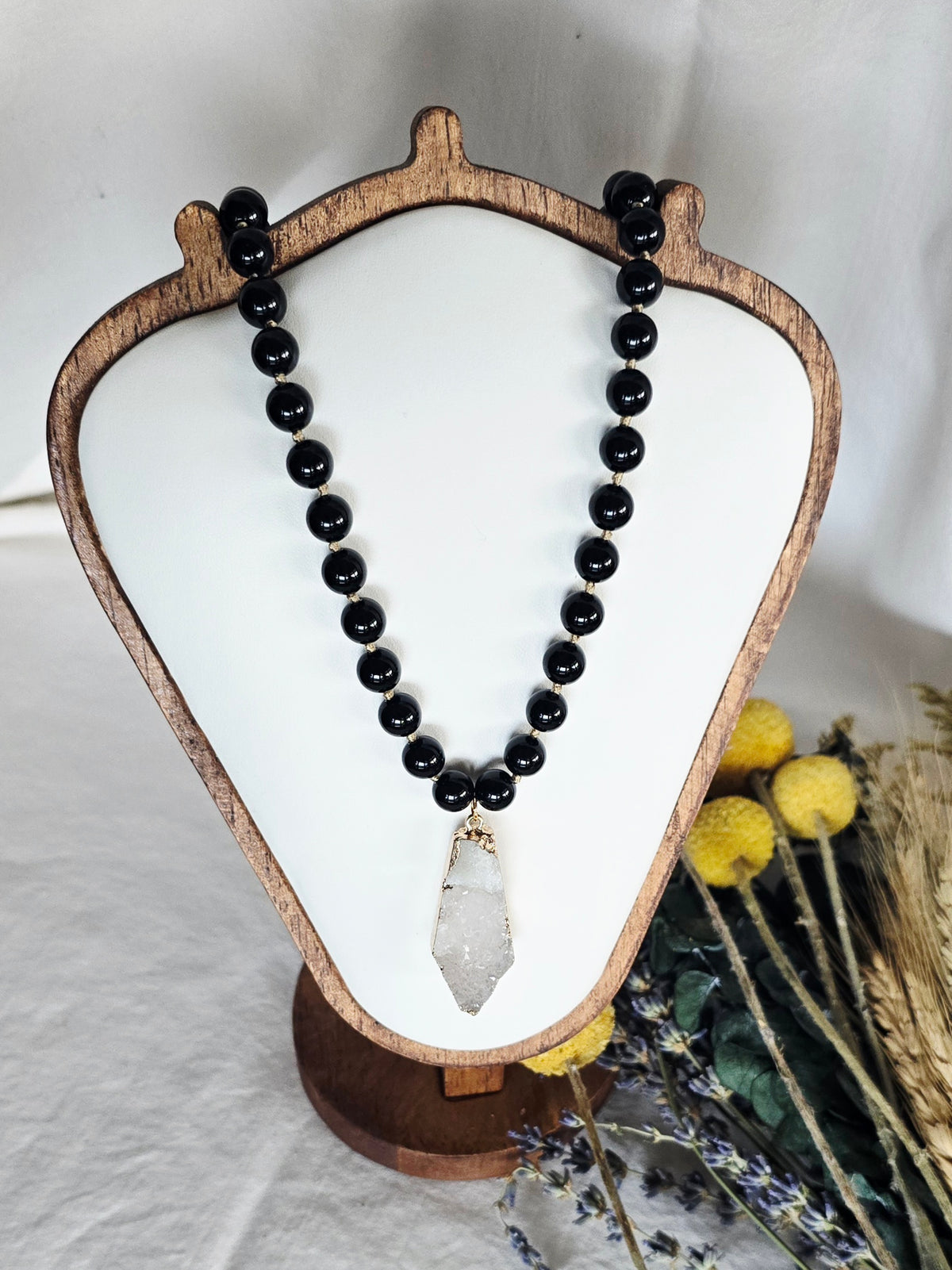 Black Onyx & Druzy Quartz Necklace