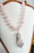 Softly Rooted - Rose Quartz Necklace with Natural Druzy Pendant
