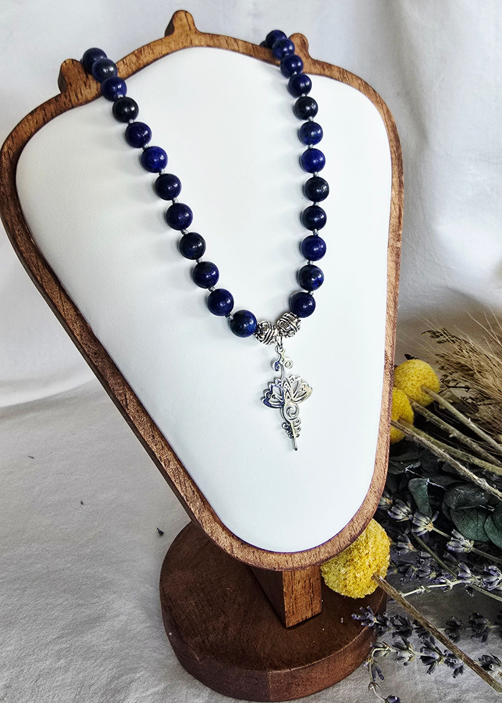 Wisdom in Bloom - Lapis Lazuli Necklace with Lotus Tree Pendant