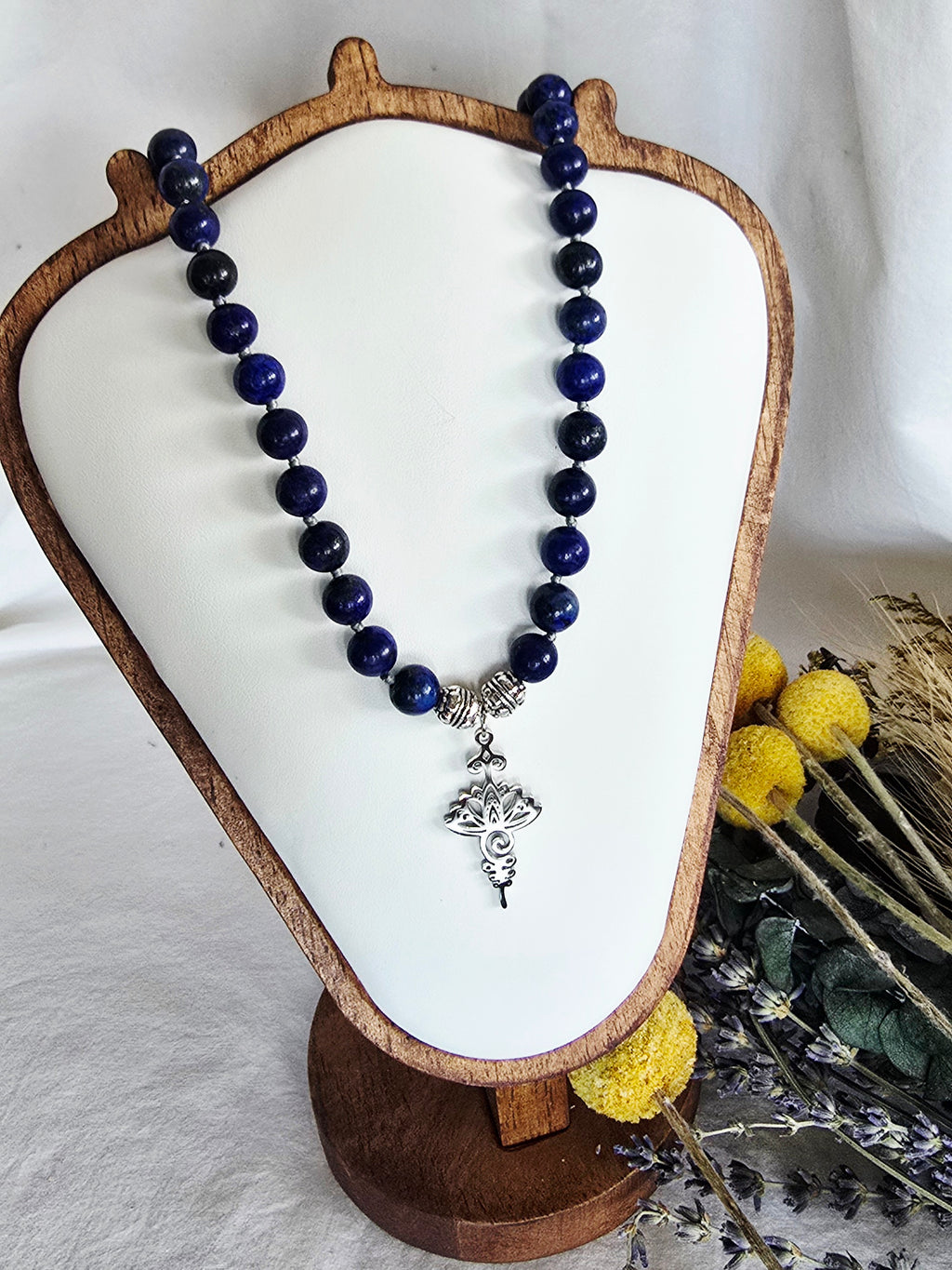Wisdom in Bloom - Lapis Lazuli Necklace with Lotus Tree Pendant