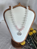 Lotus Light - White Jade & Rose Quartz Necklace with Silver Lotus Pendant