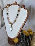 Grounded Grace - Crazy Lace Agate Necklace with Mother of Pearl Teardrop Pendant