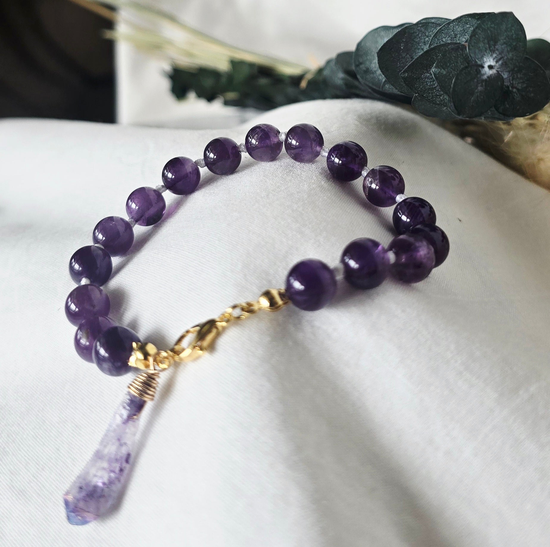 Radiant Calm - Amethyst Bracelet with Aura Quartz Crystal Charm