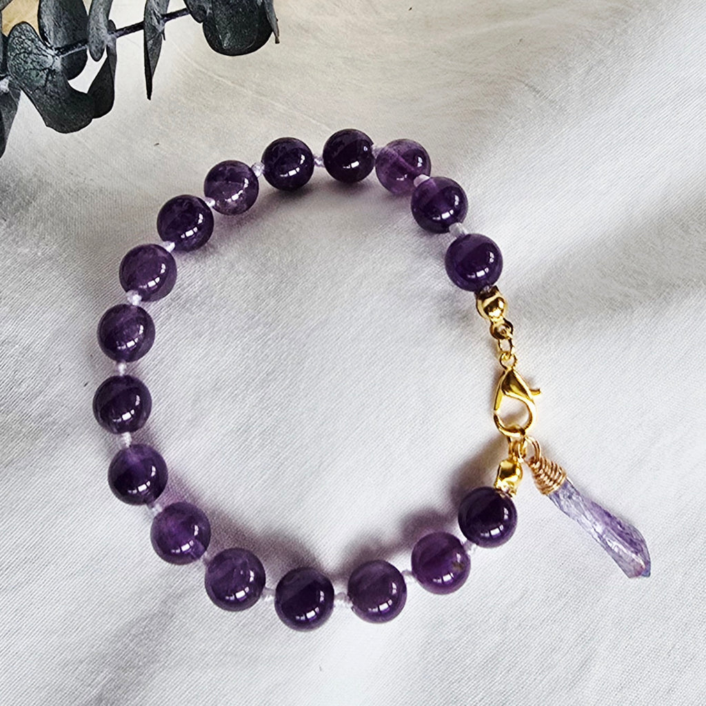 Radiant Calm - Amethyst Bracelet with Aura Quartz Crystal Charm