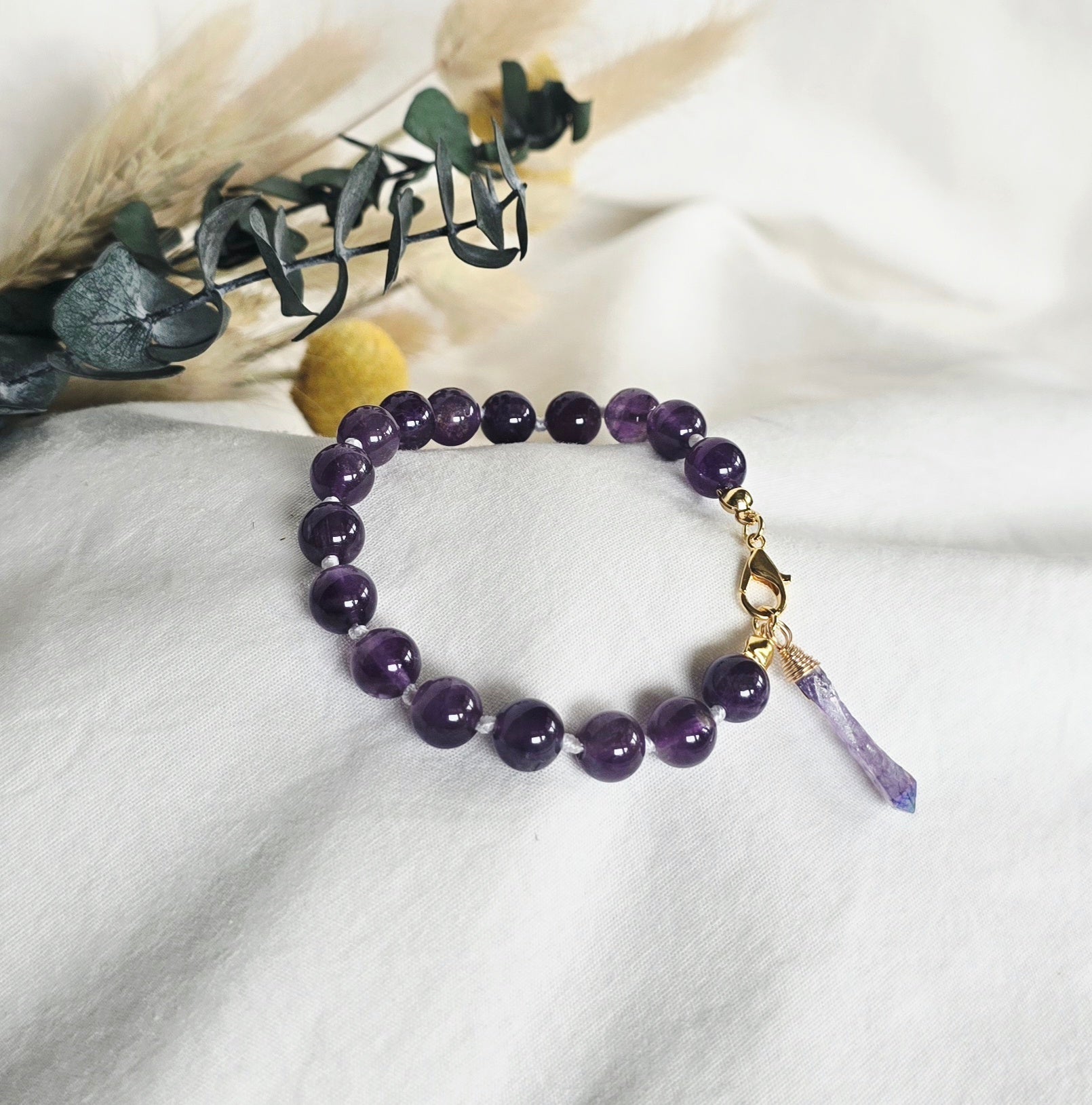 Radiant Calm - Amethyst Bracelet with Aura Quartz Crystal Charm