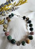 Rooted in Stillness - Moss Agate Bracelet with Silver Om Connector