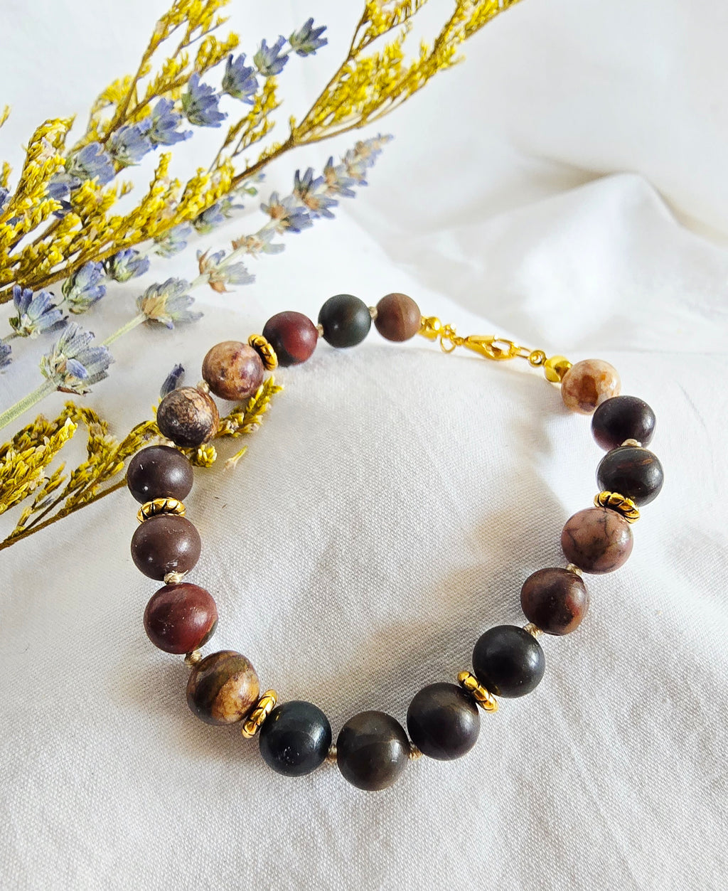 Blossom Within - Cherry Blossom Jasper Bracelet with Gold Accents