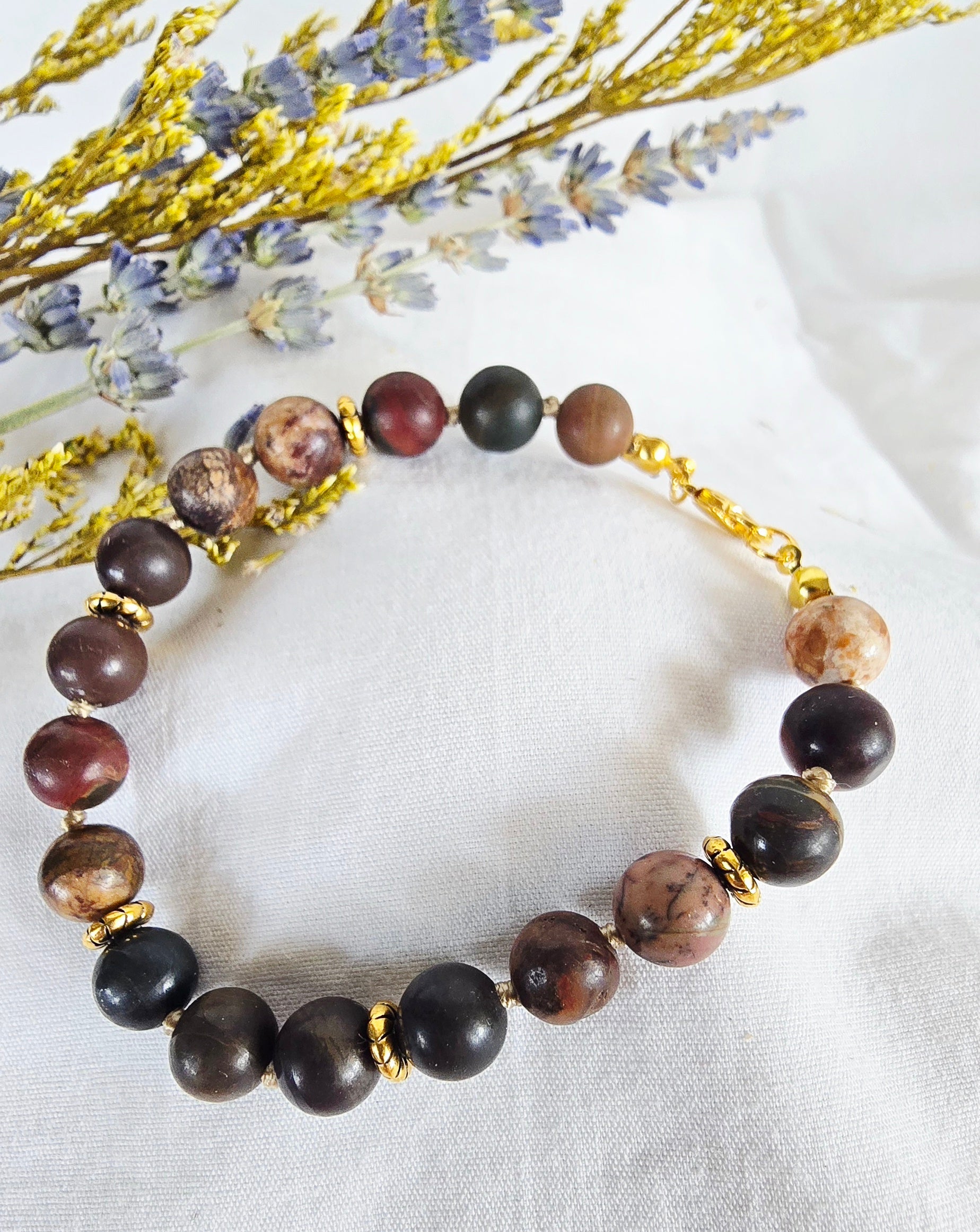 Blossom Within - Cherry Blossom Jasper Bracelet with Gold Accents