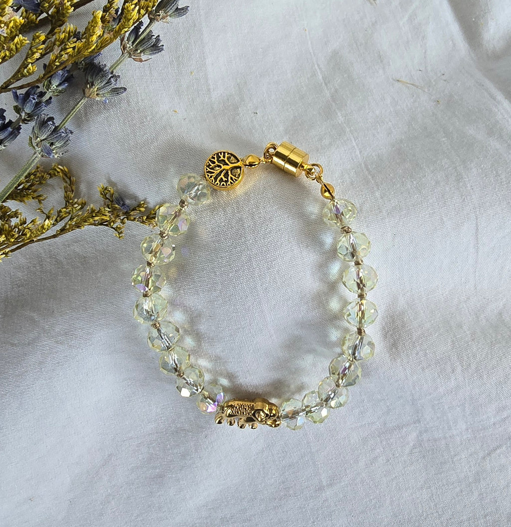 Guided by Light - Aurora Glass Bracelet with Gold Elephant