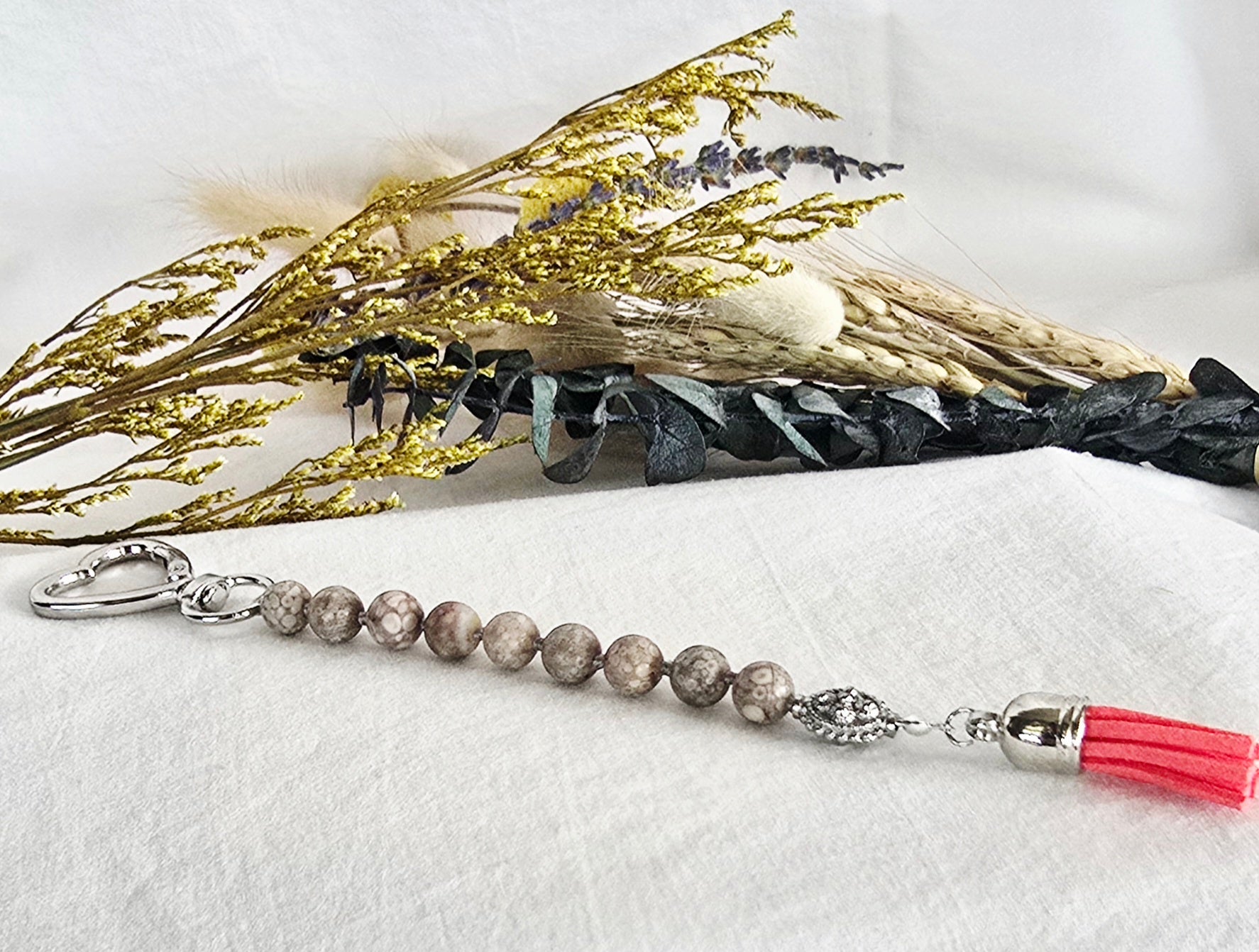 Fossil Jasper | Hand-Knotted Mindfulness Keychain