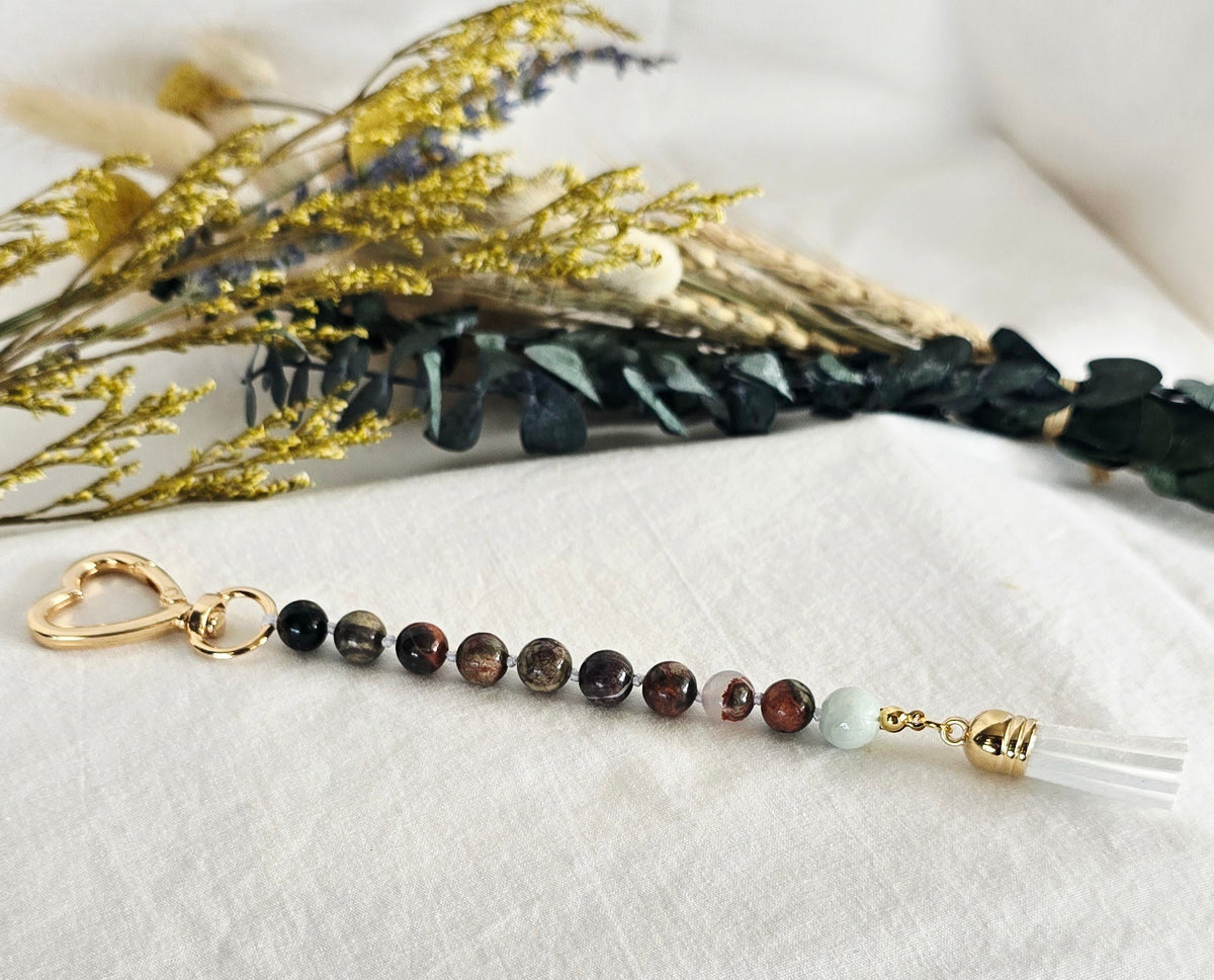 Pocket Pause Keychain | Fancy Jasper + Green Lotus Guru Bead