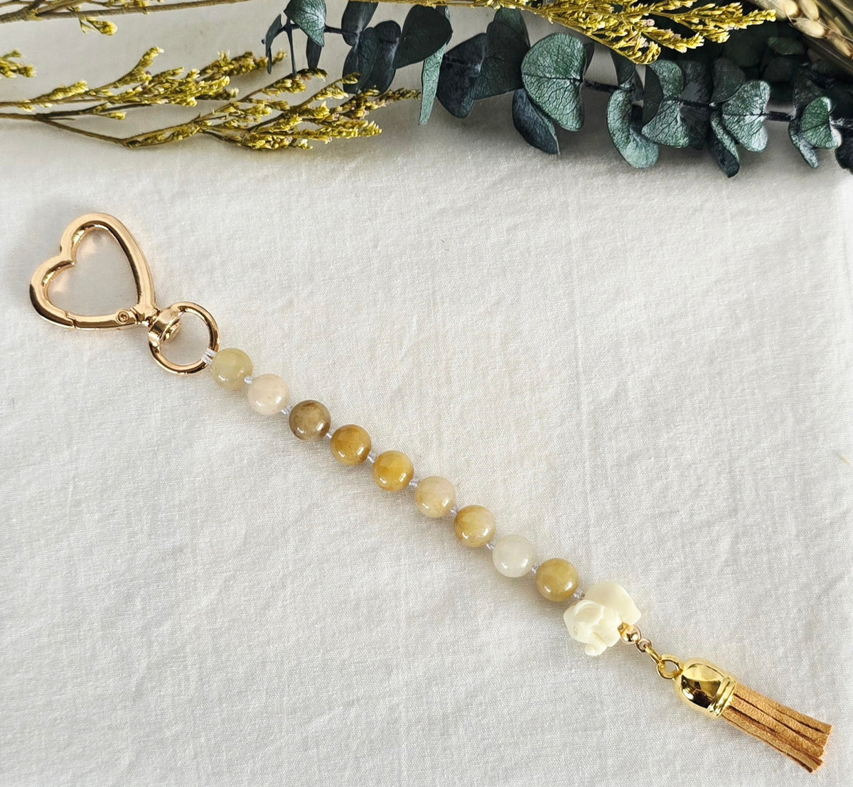 Pocket Pause Keychain | Yellow Jade + Elephant