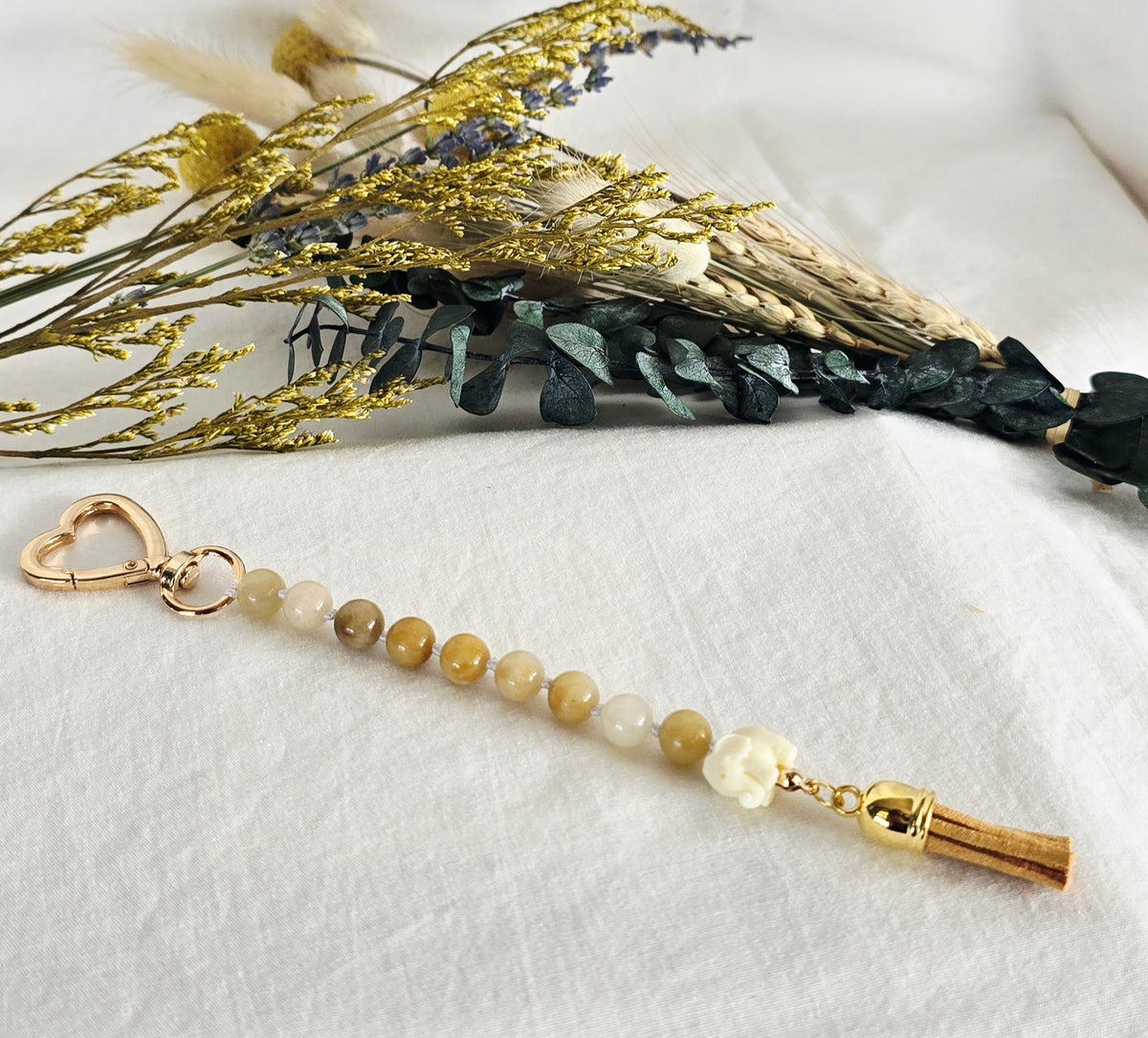 Pocket Pause Keychain | Yellow Jade + Elephant