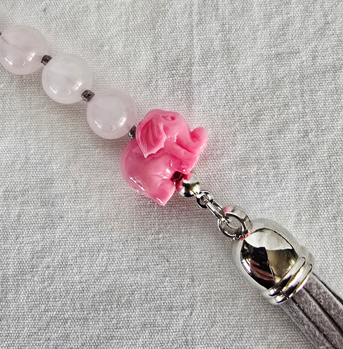 Pocket Pause Keychain | Rose Quartz + Pink Elephant