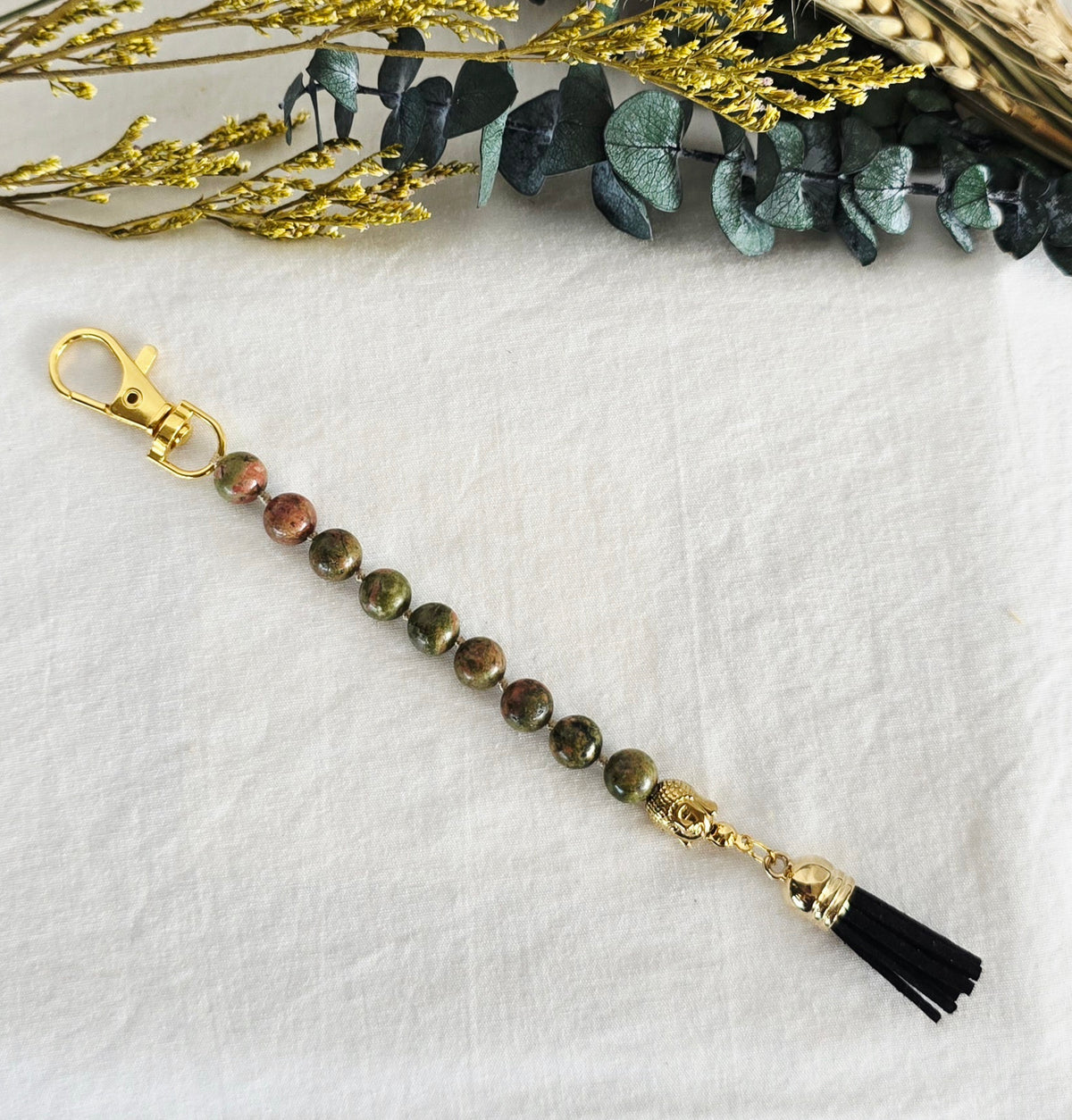 Pocket Pause Keychain | Unakite + Buddha