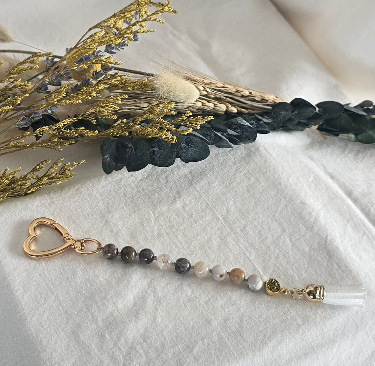 Pocket Pause Keychain | Crazy Lace Agate + Tree of Life